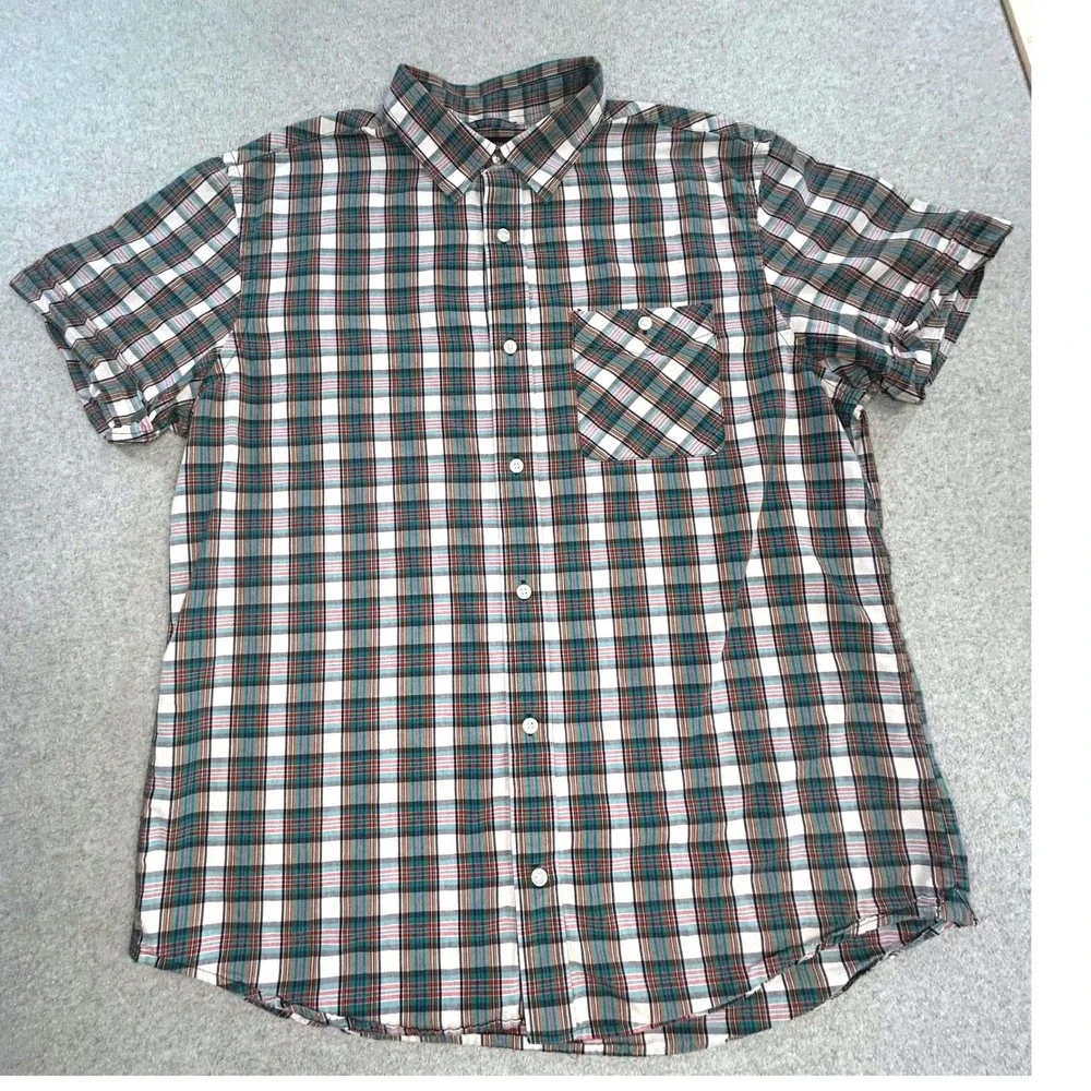 Banana Republic Button Up Shirt Mens XL Green Plaid Short‎ Sleeve Casual